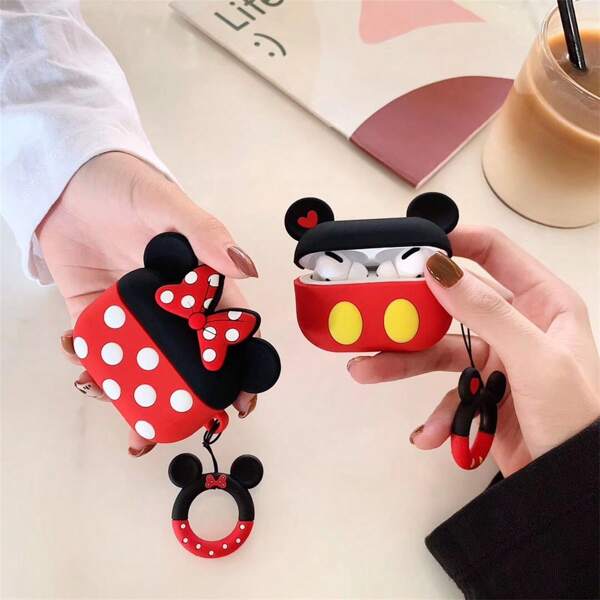Disney 1 Pc Cute Minnie Mouse & Mickey Mouse Design Silicone Protective Case Compatible With AirPods Pro 2 Wireless Bluetooth Earphones