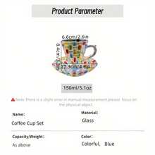 4pcs Stained Glass Small Coffee Mug Rainbow Light Square Coffee Mug With Saucer - màu sắc - Xem 5