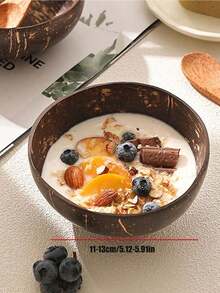 Cuenco hecho a mano de cáscara de coco con cuchara de madera sin cargo, material de corcho, excelente para ensaladas, frutas y cereales, cuenco de coco - Multicolor - Ver 16