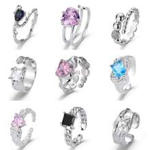 1 Stück asymmetrisch designter Zirkonia Offener Ring für Damen, exquisit einfacher minimalistischer Fingerring