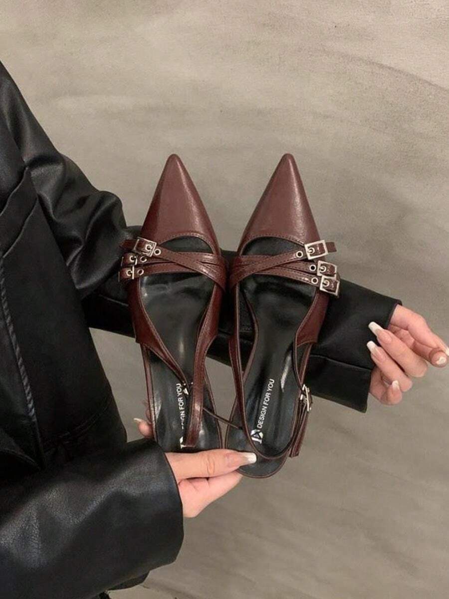 Tacones altos de mujer, tacones altos puntiagudos, tacón abierto, a la moda y versátiles - Rojo - Ver 1