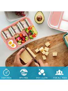 Lonchera para niños escolares niñas, lonchera Bento Box para adultos termicas hombre plastico comida bonitas, contenedores de almuerzo para adultos y niños pequeños, lonchera Bento de 4 compartimentos de 1300 ml, con palillos de alimentos, tazas para pasteles, apto para microondas, lavavajillas y congelador, sin BPA Kit de caja de almuerzo Bento de , contenedor de almuerzo de 1300ML para niños / adultos, Caja duradera hermética a prueba de fugas de 4 compartimentos con cuchara tenedor accesorios de bolsa - Azul - Ver 5