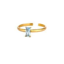 1 pièce Bague de pierre de naissance en zircone pour femme, en acier inoxydable couleur or, bague ajustable minimaliste, cadeau de bijouterie pour Noël et anniversaire