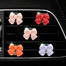 5pcs/Set Pink Bow Decoration Car Air Vent Clip, Car Air Freshener Decor
