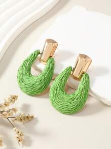 1 Pair Handmade Woven Raffia U-Shaped Bohemian Style Beige, Blue, Green, Purple Fashion Stud Earrings For Women, Suitable For Daily Wear
