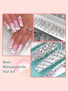3D Flat Bottom Nail Rhinestones, Glass AB & Clear Crystal Nail Gems Set, DIY Nail Art Decorations