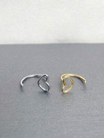 2 件夏季珠宝不锈钢鼻钉戒指心形耳环唇环穿孔女士金色珠宝