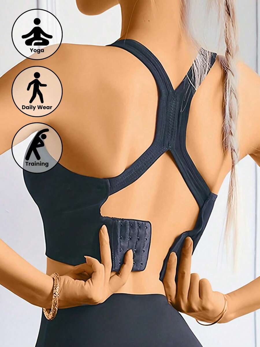 Sujetador deportivo sin costuras, a prueba de golpes, con efecto push-up y recogido para correr, yoga, estética de espalda, sección ligera, con soporte y sin cables, lencería - Negro - Ver 1