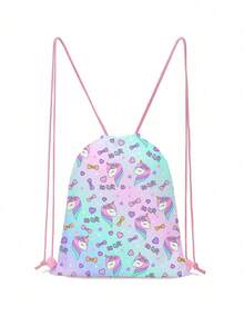 3D Unicorn Print Drawstring Sports Backpack, Durable Cartoon Pattern Drawstring Knapsack For Hiking, Fitness, Travel - Drawstring Bag - View 14