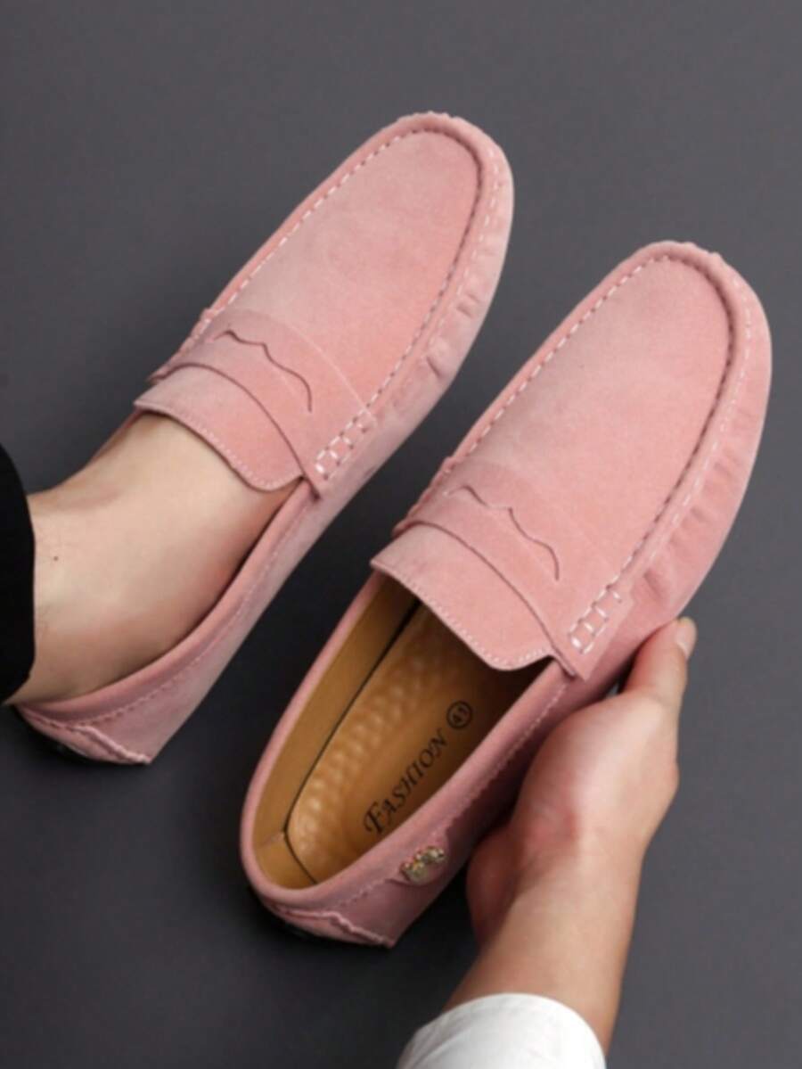 Mocasines con decoración metálica para hombres, cómodos y antideslizantes, diseño slip-on, para primavera/verano - Rosa - Ver 1
