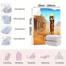 1PC Parody "Tungtungtung Sahur" Printed Flannel Wool Blanket, Machine Washable, Soft And Smooth, Digitally Printed, Knitted Fabric, 100% Polyester Fiber, Suitable For Napping, Camping, Sofas, Beds, Travel, Ideal Gift For Friends And Brothers - Multicolor - View 8