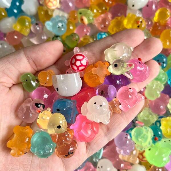 10/20/50pcs Luminous Resin Miniature Animals, Glow In The Dark Duck, Dolphin, Frog, Rabbit, Turtle Figurines, Stake Mount, No Electricity Needed, With For Garden, Party, Micro Landscape, Aquarium, Dollhouse Decor