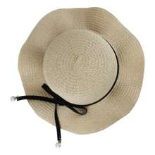 Children's Beach Straw Hat With Bow And Pearl Girl - Màu kaki - Xem 2
