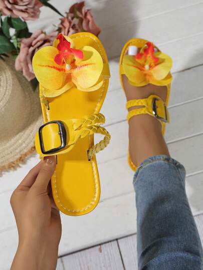 Plus Size Women's Sandals, Slip-On Slide Sandals, Open-Toe Jelly Slip-On Beach Sandals, Flat Sandals