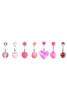 7pcs/40pcs 14G Surgical Steel Navel Rings, Women Belly Button Ring Replacement Balls, Acrylic Pearl Heart Shaped Navel Piercing Jewelry, Suitable For Festival Gifts