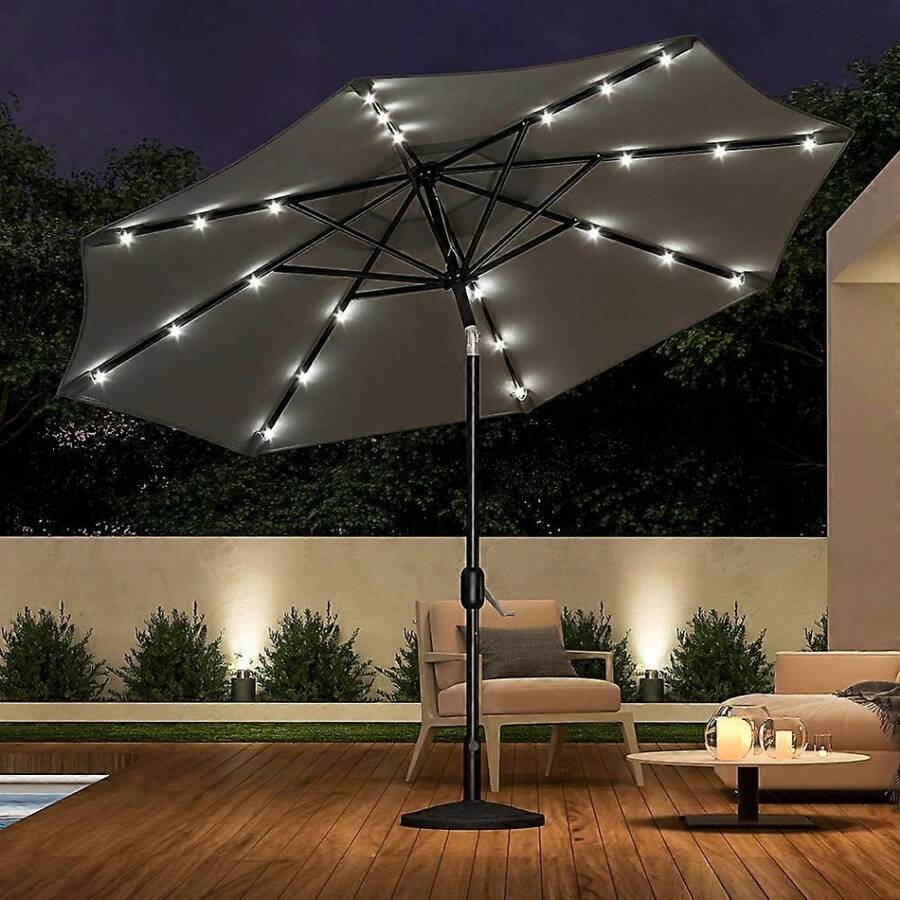 3M Garden LED Parasol Umbrella With 14KG Round Base - 1 - View 1