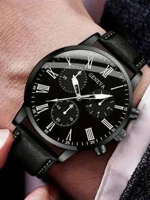 3PCS Men's Fashion Casual Simple Handsome Watch Sunglasses Wallet - Black - View 3