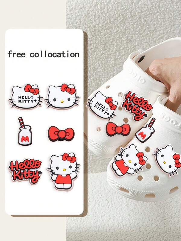 Sanrio 6 Pieces/12 Pieces/Hello Kitty Men's/Women's Shoe Decoration -3D Cute And Stylish Detachable Shoe Decoration, Suitable For Clogs And Sandals In Spring And Summer