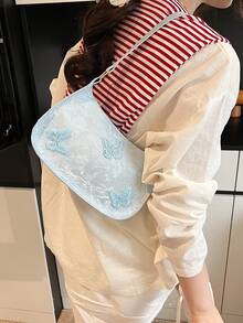 Fashionable Butterfly Pattern Minimalist Versatile Women's Shoulder Bag, Suitable For Party Events - Silver - View 3