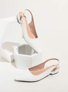 Elegant Solid Color Women Shoes, With Ankle Strap, Low Lightweight Low Heel, Pointed Toe - Women's Flats