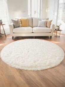 1 pieza Alfombra de área redonda de lujo estilo nórdico en blanco crema, alfombra de unicolor esponjosa adecuada para dormitorio, sala de estar, sofá, uso en todas las estaciones, decoración navideña, para crear una atmósfera acogedora y elegante en el hogar