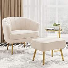Silla con reposapiés de terciopelo para sala de estar, dormitorio u oficina, sillón tapizado individual cómodo de ocio con reposabrazos - 1 - Ver 1