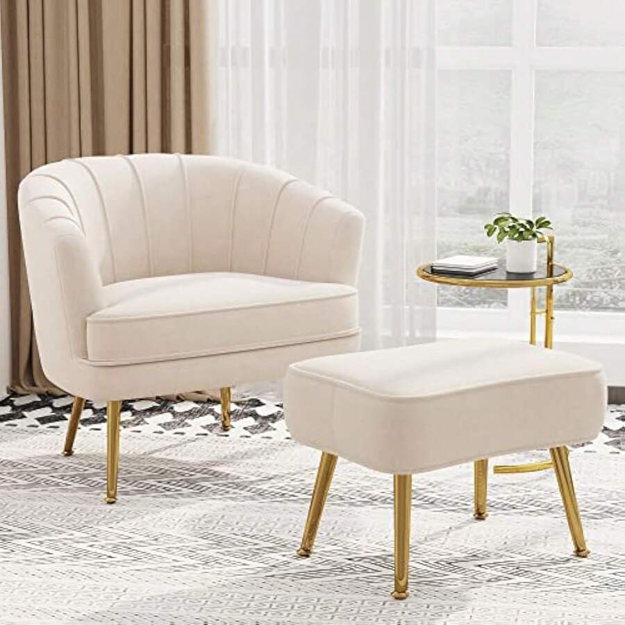 Silla con reposapiés de terciopelo para sala de estar, dormitorio u oficina, sillón tapizado individual cómodo de ocio con reposabrazos - 1 - Ver 1
