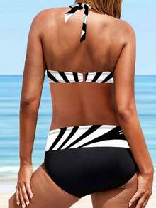 2pcs/Set Halter Tie Front Crossing Sexy Swimsuit