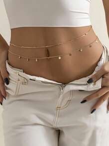 2 pièces Chaîne de taille double couche en faux perles à la mode pour femmes, convient pour l'été, chaîne de corps pour la plage, l'école