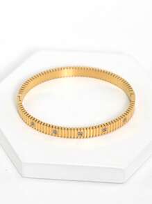 Brazalete estilo pulsera con flor chapado en oro de 18K de acero inoxidable, incrustado con circonita cúbica, impermeable, joyería de muñeca de estilo europeo y americano para mujer, adecuado para uso casual, boda, fiesta, regalo del Día de San Valentín