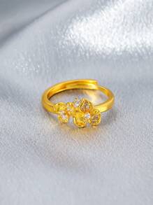 1pc Adjustable Size Fashion Versatile Elegant Minimalist European & American Style Party Popular Hollow Carved Chinese Retro Excellent Quality Car Flower, Cosmic, Curved Knife, Cat Claw, Multicolor Pearl, Floral Pattern, Exquisite Changeable Classic Series Open Ring With White Zirconia, Double Small Flower Ring