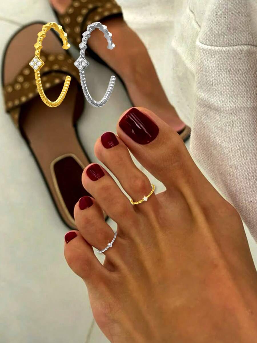 1PC 925 Sterling Silver Four Leaf Clover Toe Rings For Women Adjustable Toe Ring Band Rings Cubic Zirconia Toe Rings Summer Beach Foot Jewelry - Toe Rings - View 1