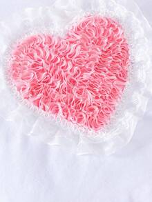 Conjunto de 2 piezas de top de manga corta con bajo de encaje con forma de corazón y pantalones acampanados para niñas jóvenes, moderno, casual, personalizado para fiestas, verano - Rosa - Ver 4