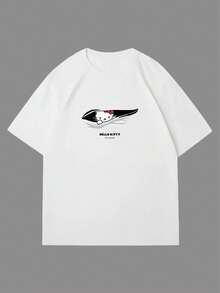 Sanrio 1 件 Hello Kitty 女式休闲卡通印花圆领短袖 T 恤图案肩部 T 恤女式上衣家居服打底衫女士夏季服装 Kuromi My Melody Hello Kitty 商品