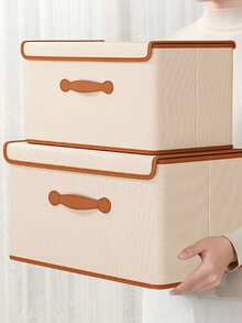 1PC 可折叠储物盒，带盖可洗织物储物箱，大号储物篮，可折叠搁架储物篮，带手柄的织物储物箱，米色，