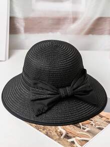 Chapeau de soleil pour femmes pour l'été, chapeau de plage style coréen avec nœud, chapeau seau confortable et respirant, casquette polyvalente tressée en paille