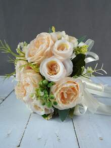 1 件多色新娘花束，人造仿真玫瑰，牡丹花束，适合新娘、伴娘、婚礼派对、教堂、家居装饰