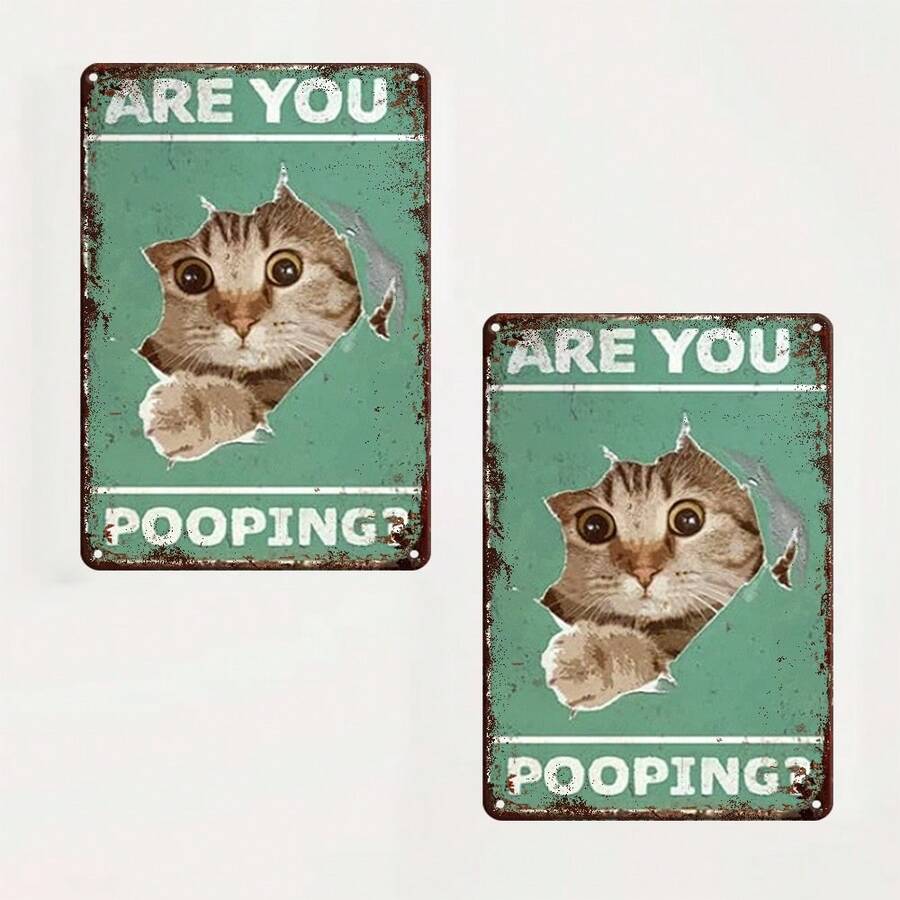 Funny Bathroom Decor Black Cat Gifts Are You Pooping Original Vintage Design  Metal Wall Art Print Poster - Thick Plate Wall Decoration Signs - (Aluminum)鋁 - 查看 1