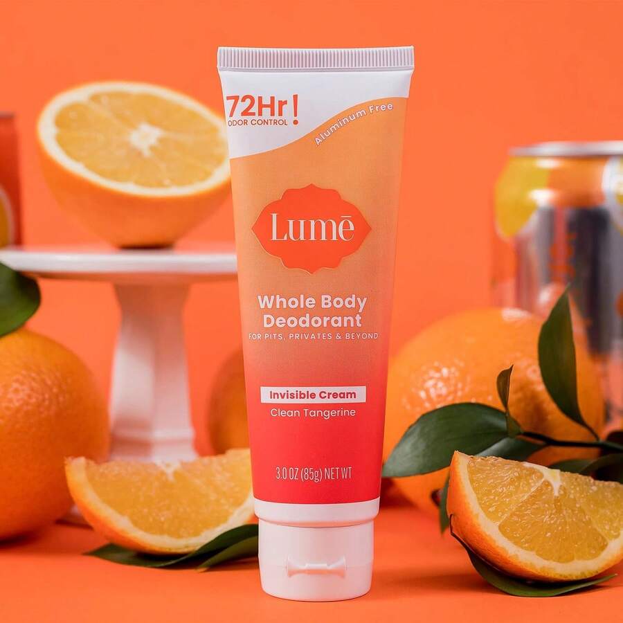 Lume Whole Body Deodorant - Invisible Cream Tube - 72 Hour Odor Control - Aluminum Free, Baking Soda Free, Skin Safe - 3.0 Ounce (Clean Tangerine) - 橘色 - 查看 1