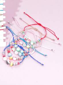 12pcs Assorted Girls Colorful Soft Clay Cartoon Braided Bracelets, Random Color & Style Mix Set