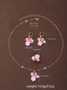 5er Set Damen Uhr mit pinkem PU Lederarmband, Quarzuhr mit modischem Strass-besetztem geometrischem Ziffernblatt, verzaubernd mit mehrfarbiger Kristall Blumen Halskette, Ohrringe, Ringe, eleganter und feiner Schmuck für den täglichen Trag, Schulanfang, Abschlussfeier, Erntedankfest, Paare, die perfekten Geschenkideen, Uhrenbox nicht enthalten