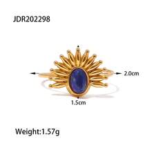 1 件复古个性化天然原创青金石镶嵌金属戒指,可调节开口带,恶魔之眼太阳不对称几何设计不锈钢滴油金戒指,手工珠宝,优雅的节日风格,独特的礼物,适合日常佩戴、节日、旅行、沙滩装,是送给女性、她、妻子或朋友的完美礼物,圣诞节、情人节、母亲节、新年珠宝 | 优雅配饰 - 金色 - 查看 16