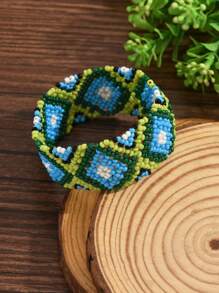 1pc Bohemian Style Beaded Elastic Bracelet For Women (Bead Color And Floral Pattern May Vary Slightly)