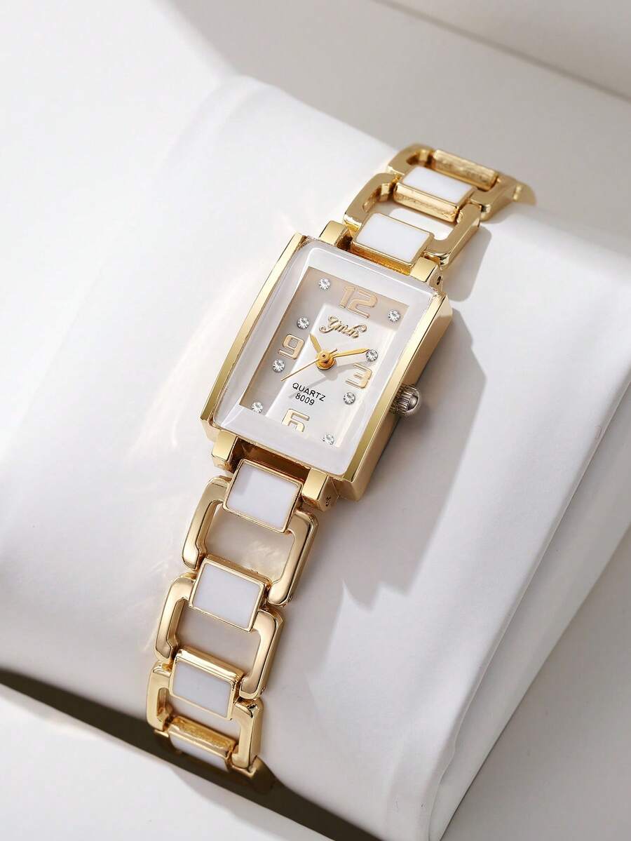 1pc Classic & Fashion Square Dial Women's Quartz Wrist Watch With Stainless Steel Band, Minimalist And Chic Style (Excluding Watch Box) - White - View 1