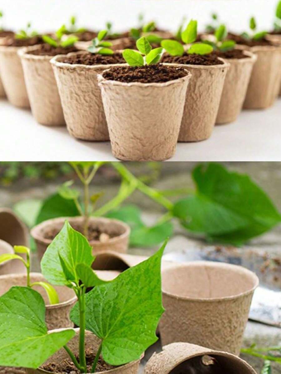 20/40/60pcs Nutritious Paper Pulp Nursery Cup, Seed Tray Seedling Raising Pot - Brown - View 1
