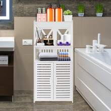 Lucn Skeleton Carving Double Door Bathroom Cabinet, Hollow Carved 2-Door Wood-Plastic Shelf Cupboard Cabinet PVC Bedroom Storage Unit Freestanding Waterproof For Bedroom, Kitchen, Hallway, Closet, Washroom, Office, Parlor, Etc., Size: 40*25*90 CM, White, Modern And Elegant Style - 白色 - 查看 2