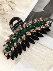 1pc Full Crystal Rhinestone Leaf Shape Hair Claw Hair Claw, Suitable For Daily Outfits Summer Claw Clips Hair Clips Hair Jaw Clip Hair Clamps Hair Clutch Hair Catcher Clip Fall Winter Hair Accessories For Women For Vacation Outfits Woman