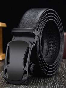 1pc Leather Belt With Square Automatic Buckle For Men