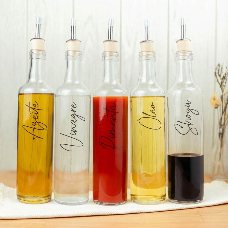 525ml Glass Cruet With Polymer Pour Spout | Olive Oil / Vinegar / Oil / Soy Sauce - 套裝 5 - 橄欖油,醋,油,醬油和胡椒 - 查看 1