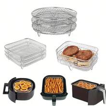 5 peças/Conjunto Acessórios para Fritadeira a Ar em Aço Inoxidável - Encaixáveis, Inclui 2 Luvas Resistentes ao Calor, Adequado para Forno e Fritadeira, à Prova de Lava-Louças, Escolha Perfeita para Cozimento Saudável em Feriados